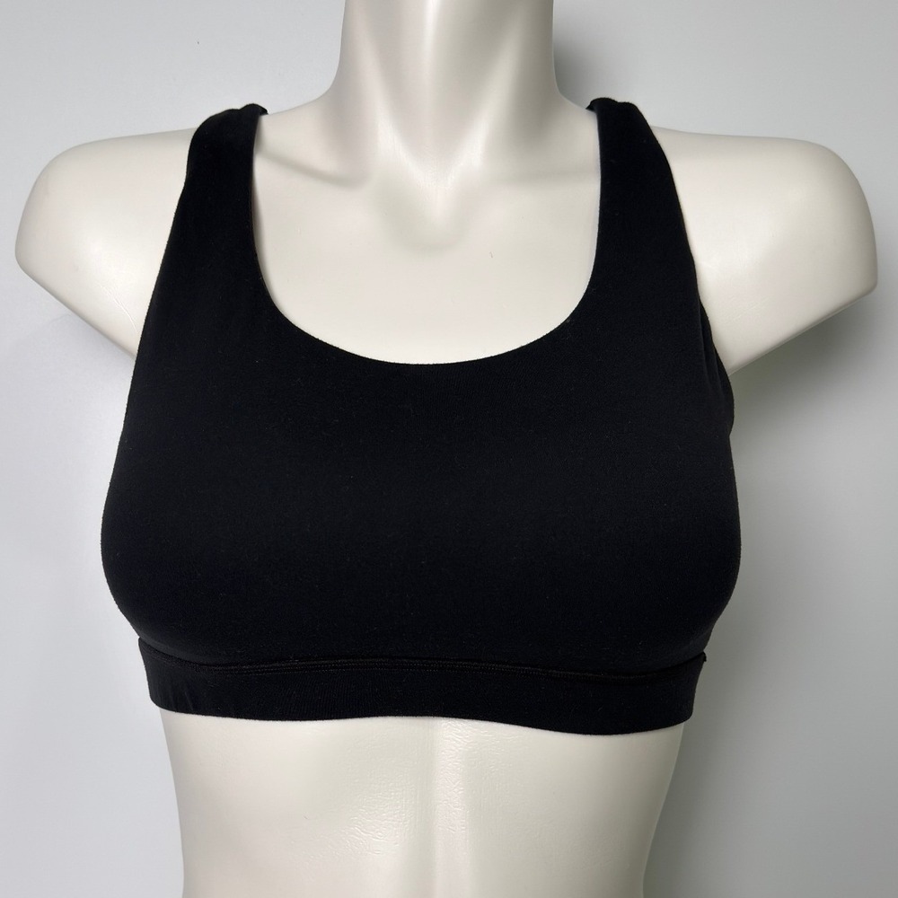 Glowmode Women Black Strappy Crisscross Back Padded Sports Bra Size L